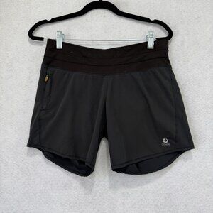 Oiselle Shorts Womens 2 Black Gray Lined Running Zip Pocket Athletic Wide Waist